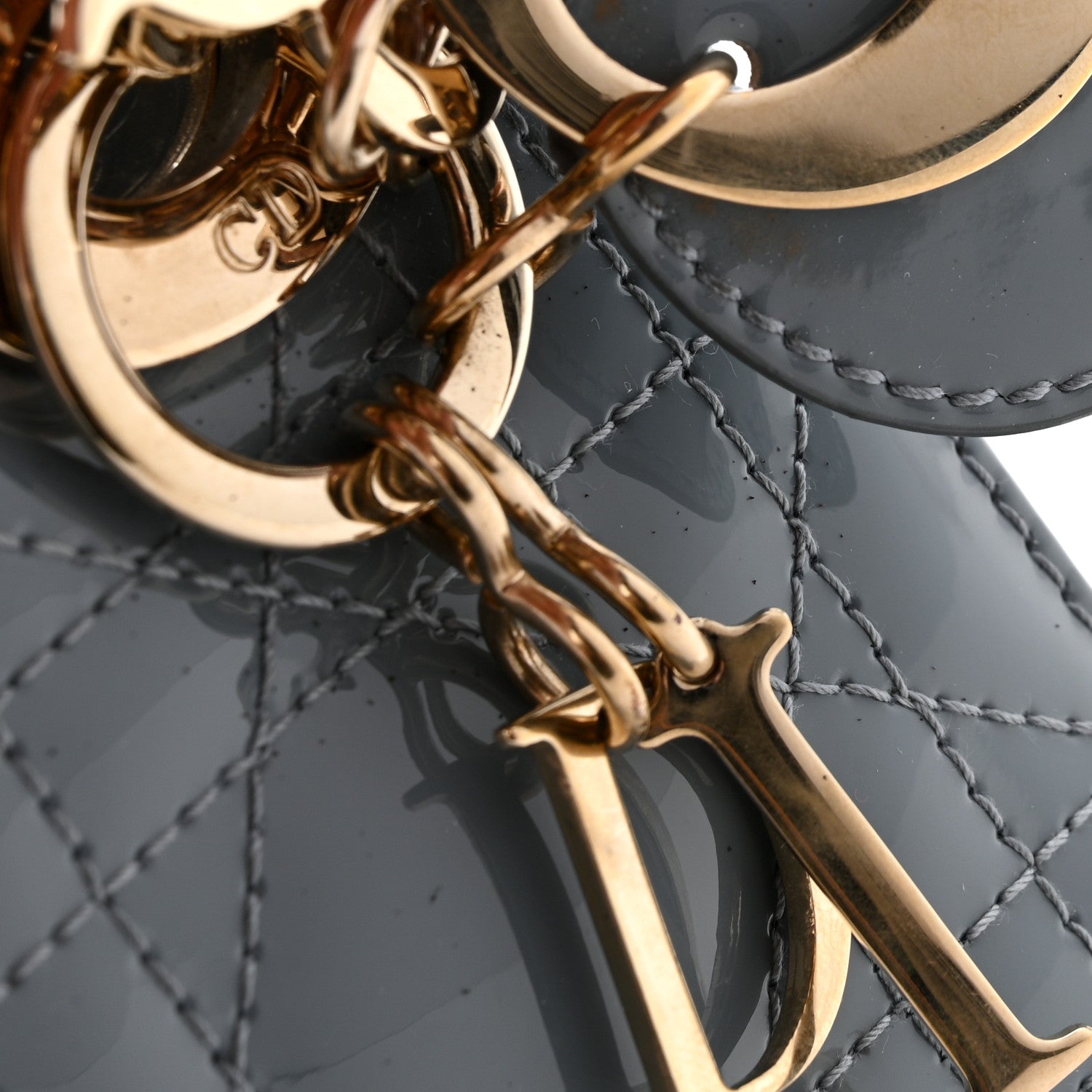 Patent Cannage Mini Lady Dior Grey Stone