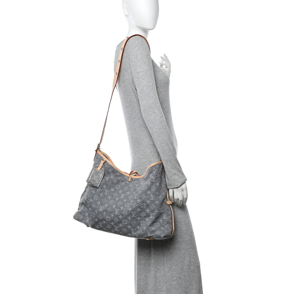 Monogram Denim CarryAll MM Washed Grey