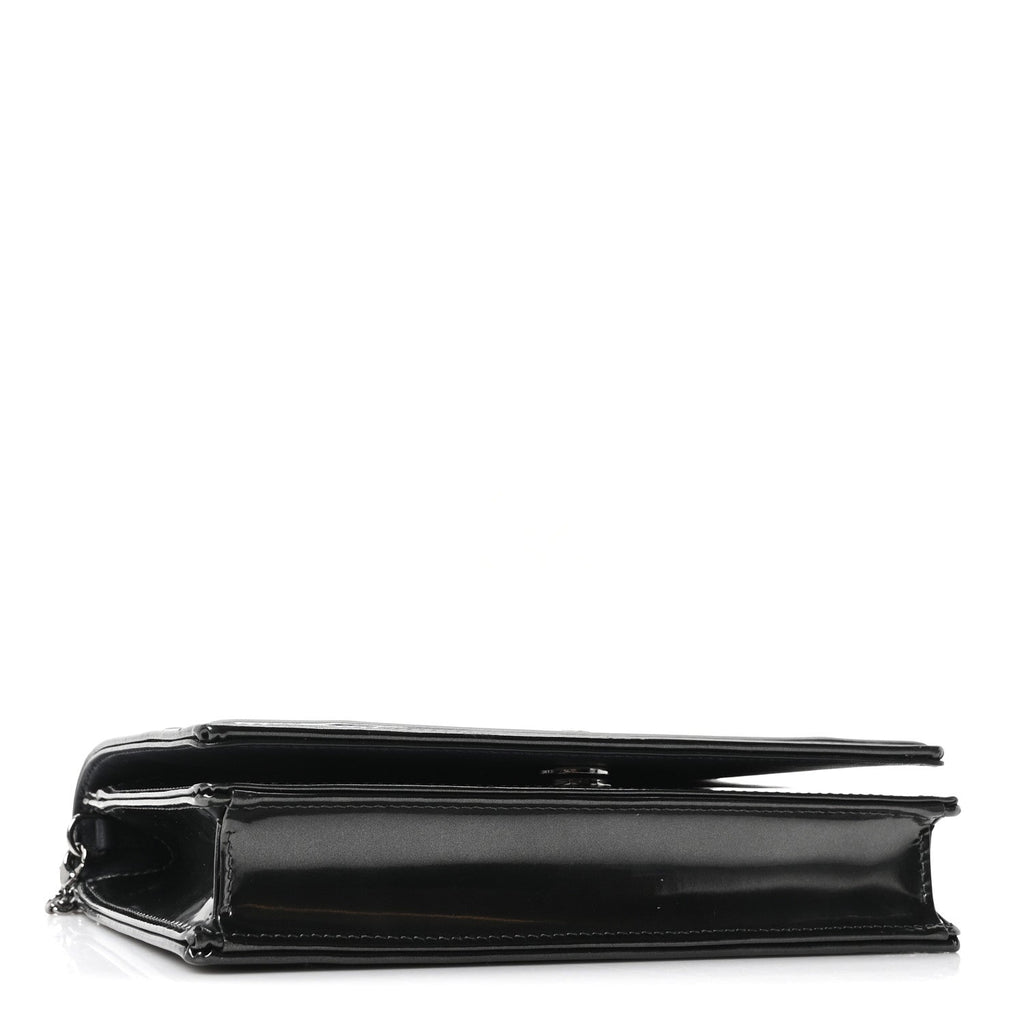 Metallic Patent Micro-Cannage Diorama Wallet on Chain Pouch Onyx Black