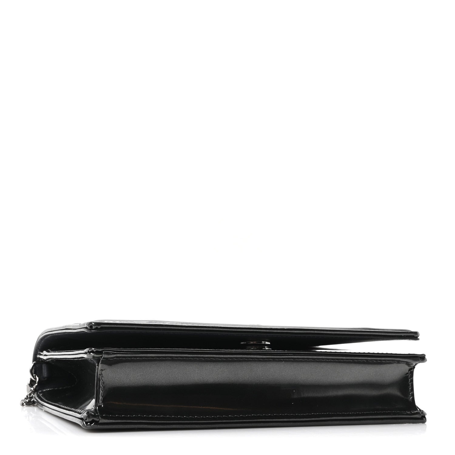Metallic Patent Micro-Cannage Diorama Wallet on Chain Pouch Onyx Black