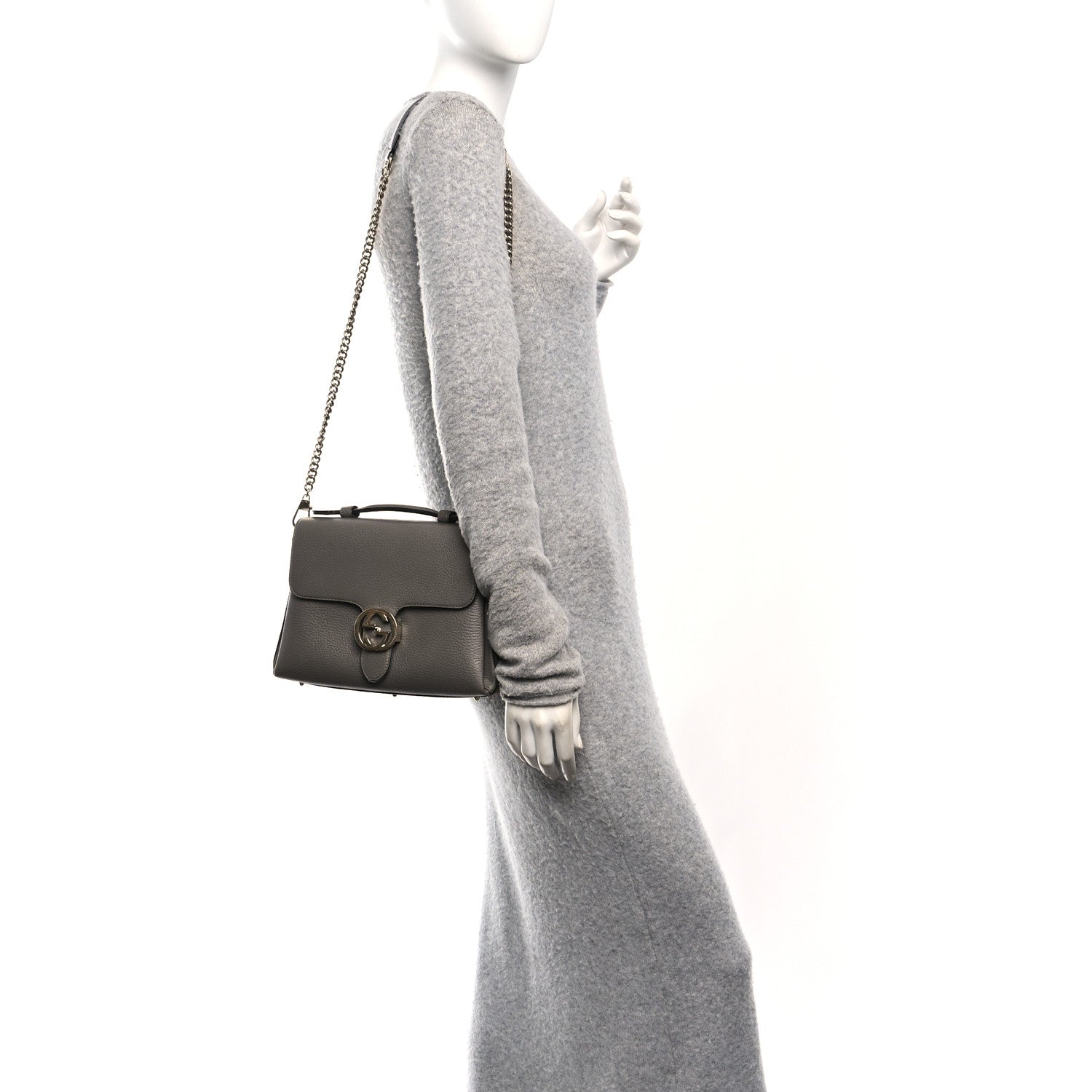 Dollar Calfskin Interlocking G Top Handle Shoulder Bag Loess