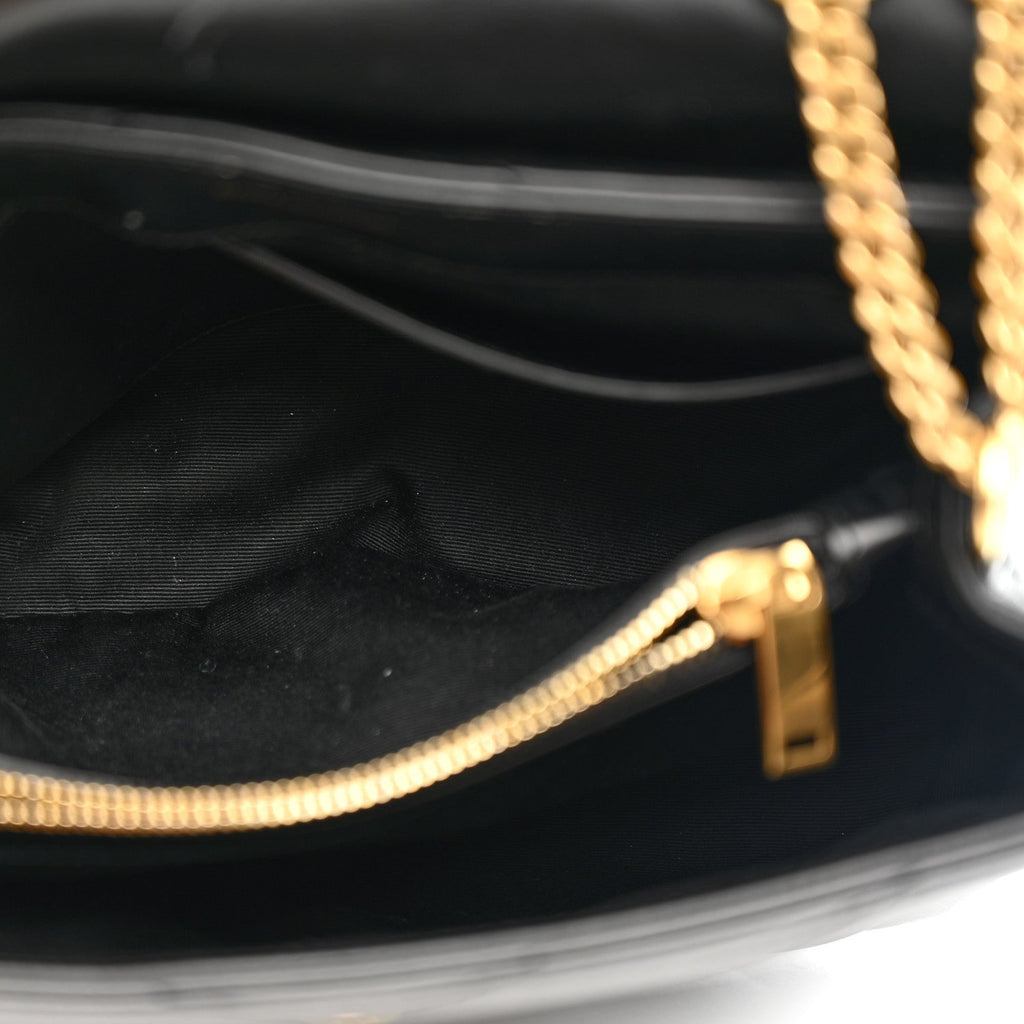 Calfskin Y Quilted Monogram Small Loulou Chain Satchel Black
