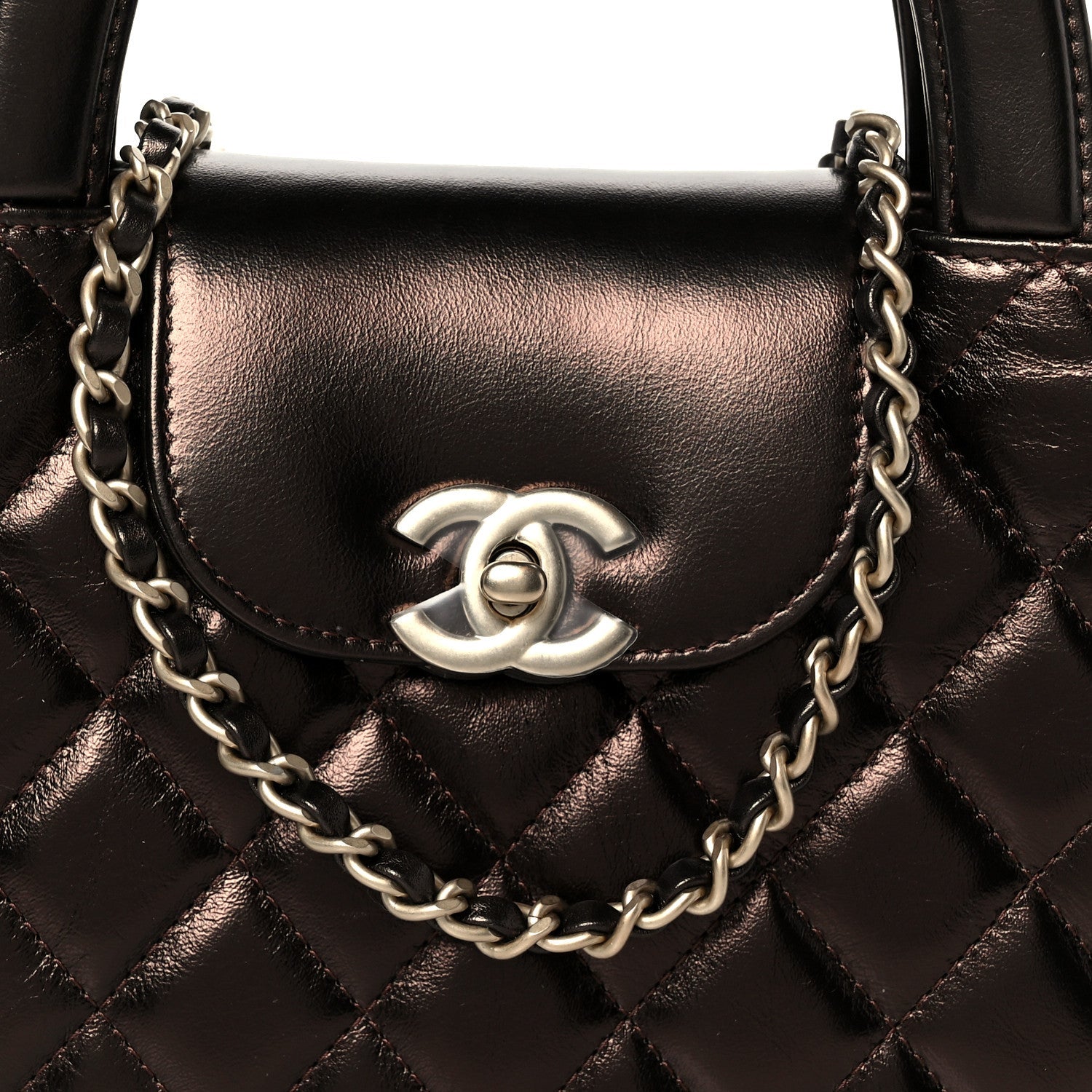 Metallic Aged Calfskin Quilted Nano Kelly Shopper Light Brown