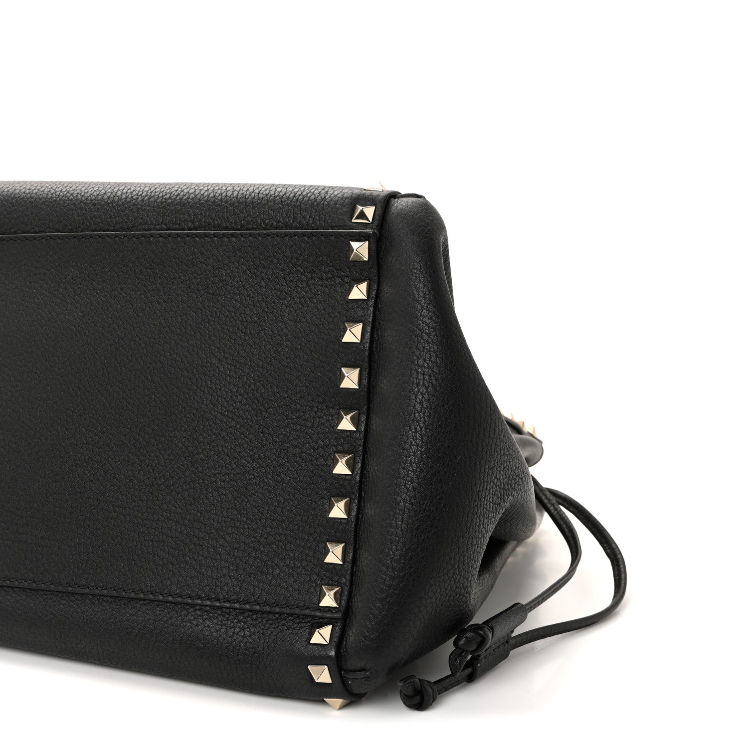 Grained Calfskin Rockstud Double Handle Cinch Tote Black