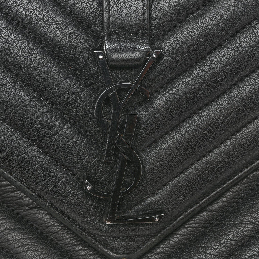 Sheepskin Matelasse Chevron Monogram Monochrome Medium College Bag Black