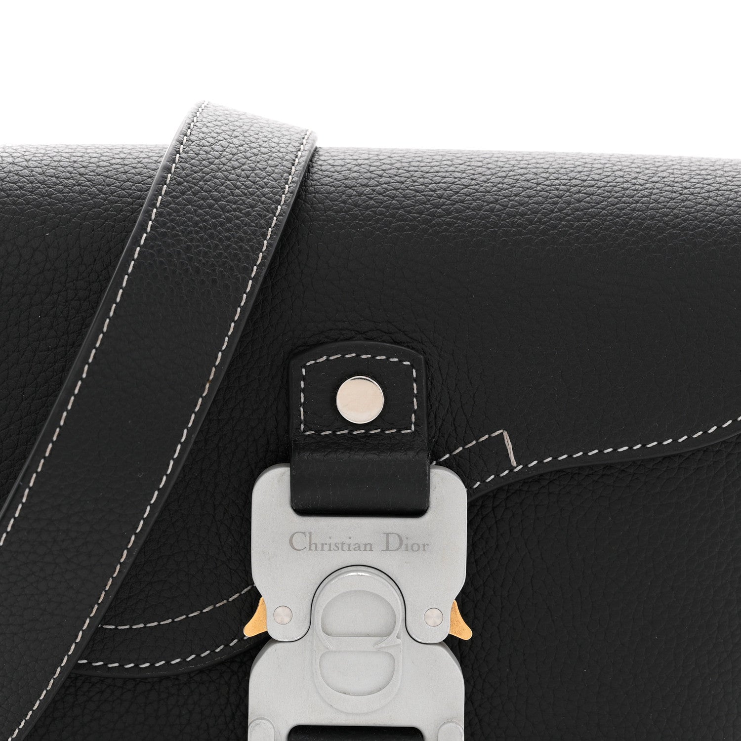 Grained Calfskin Saddle Messenger Bag With Strap Black