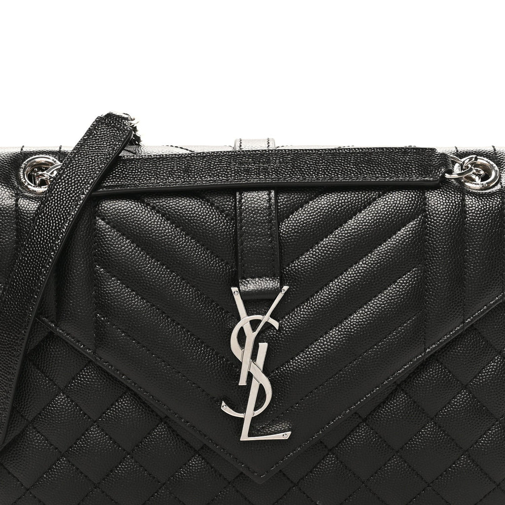 Grain De Poudre Textured Mixed Matelasse Triquilt Medium Monogram Satchel Black