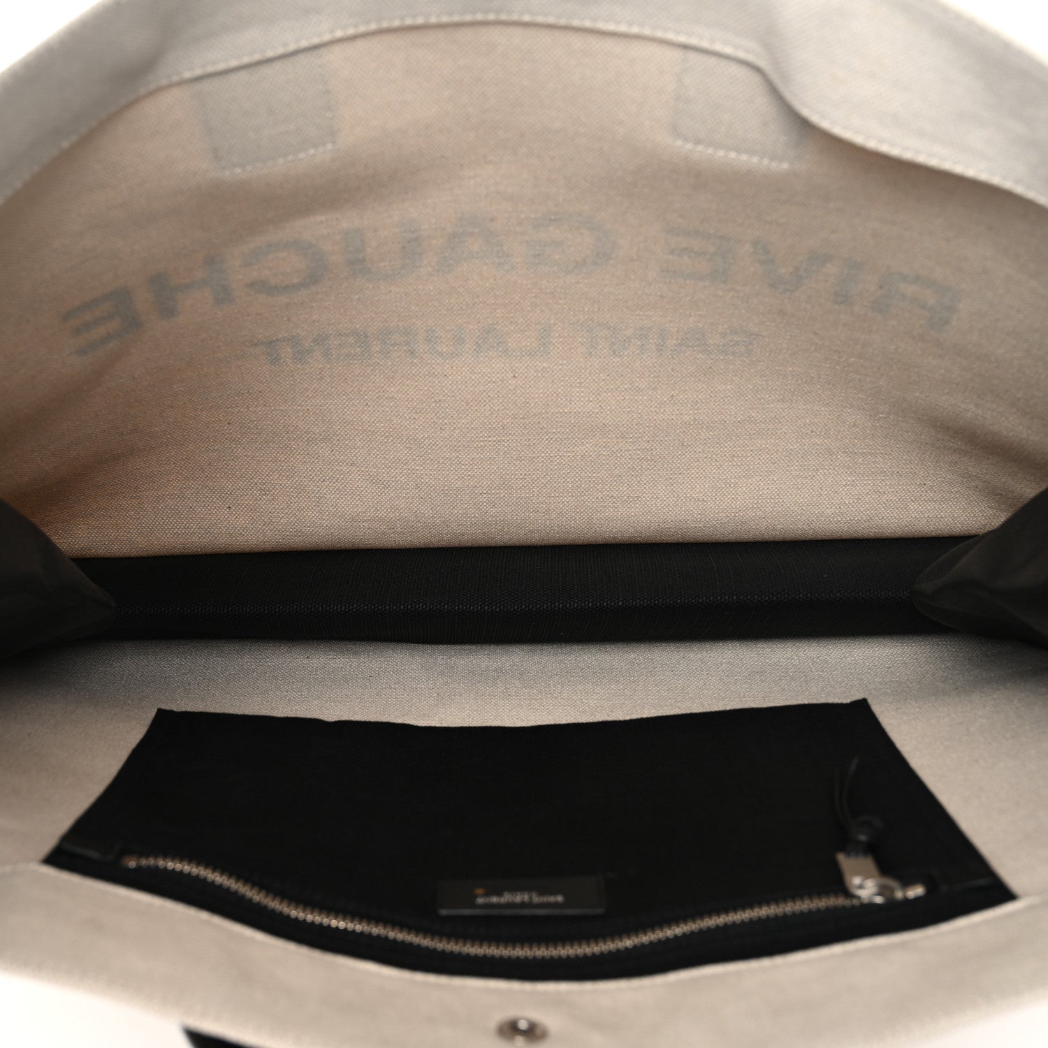 Linen Calfskin Rive Gauche Tote White Black