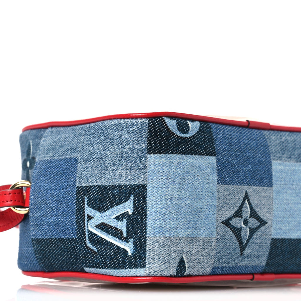 Denim Damier Monogram Patchwork PVC Beach Pouch Blue Rouge