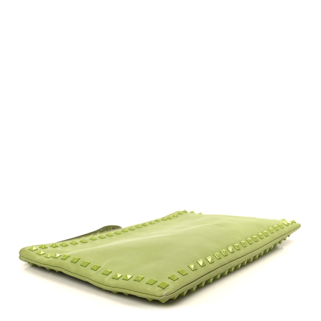 Vitello Large Rockstud Zip Wristlet Pouch Pop Apple