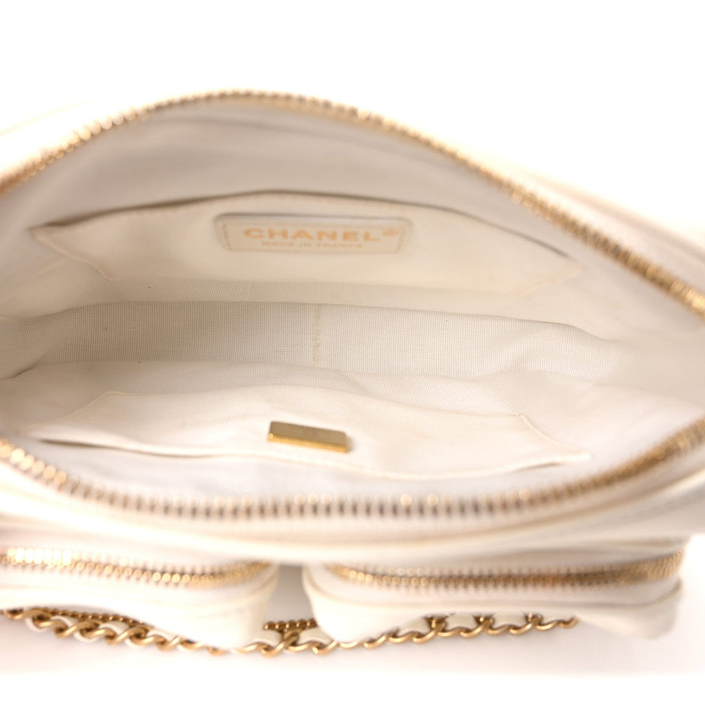 Calfskin Quilted Small Camera Case White