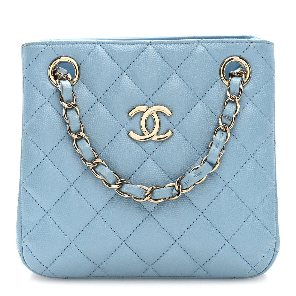 Caviar Quilted Mini Bucket Bag Blue