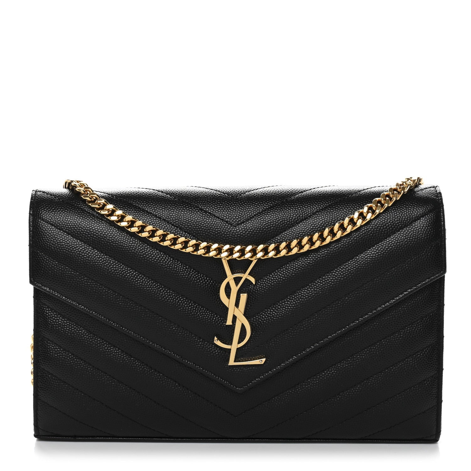 Grain De Poudre Matelasse Chevron Monogram Chain Wallet Black