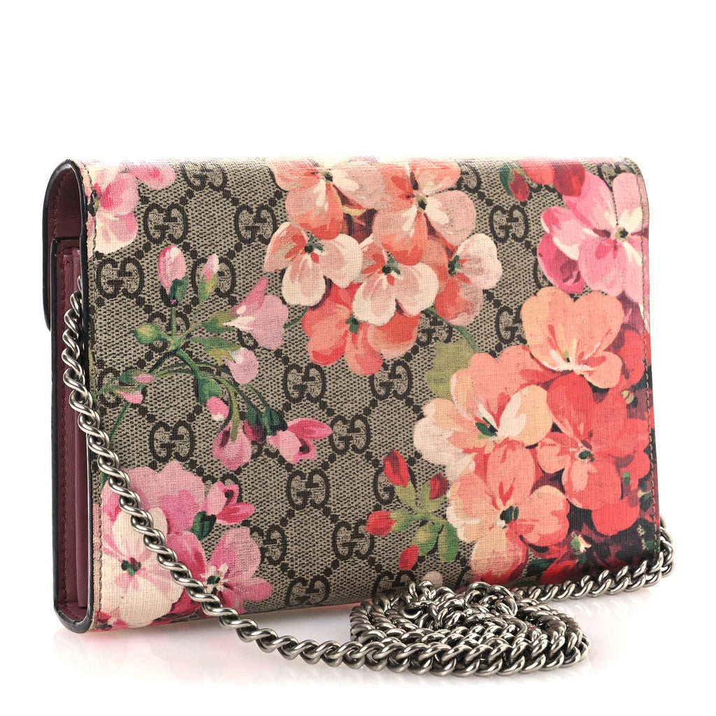 GG Supreme Monogram Blooms Mini Dionysus Chain Wallet Beige Multicolor Dry Rose