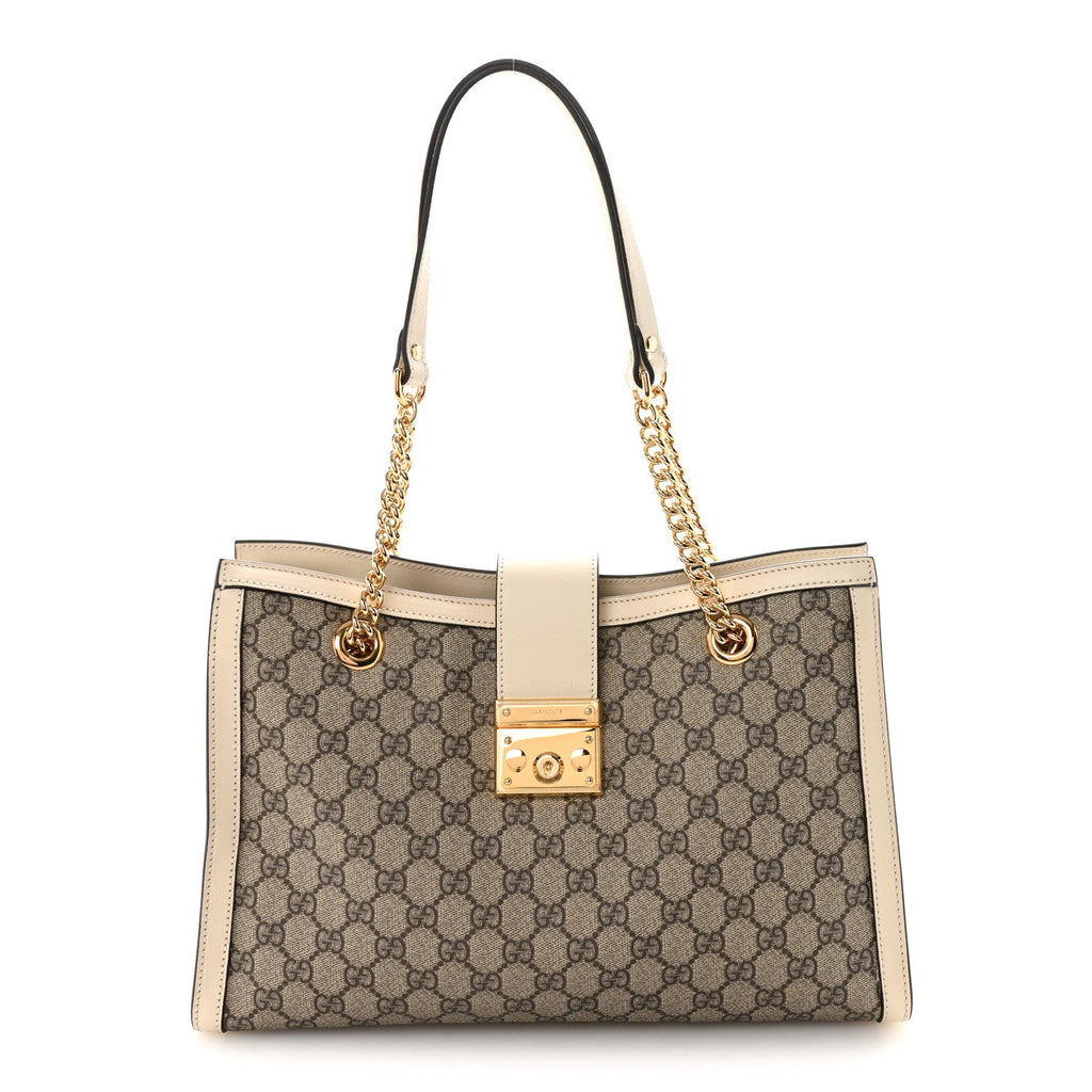 GG Supreme Monogram Medium Padlock Tote White