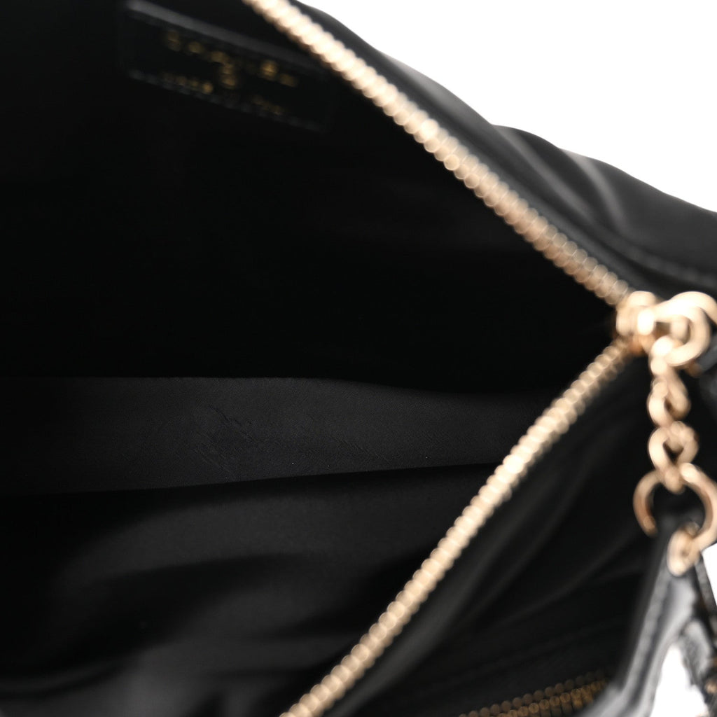 Velvet Effect Nylon Shiny Crumpled Calfskin Mini Quilted Chanel 25 Clutch With Chain Black