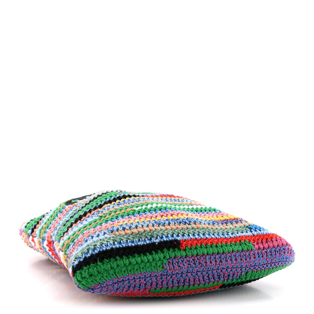 Cotton Crochet Stripe Vertical Tote Bag Multicolor