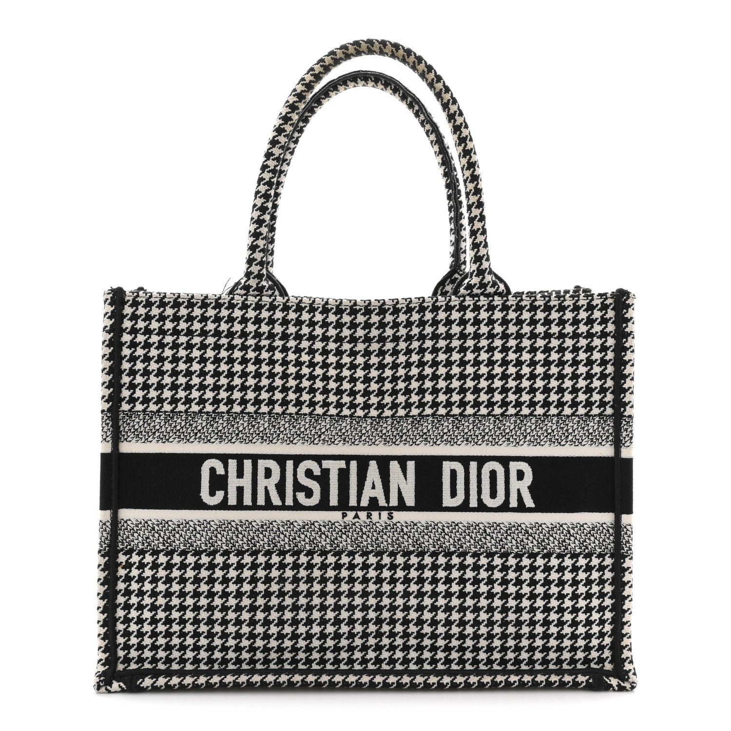 Canvas Houndstooth Embroidered Medium Book  Black White