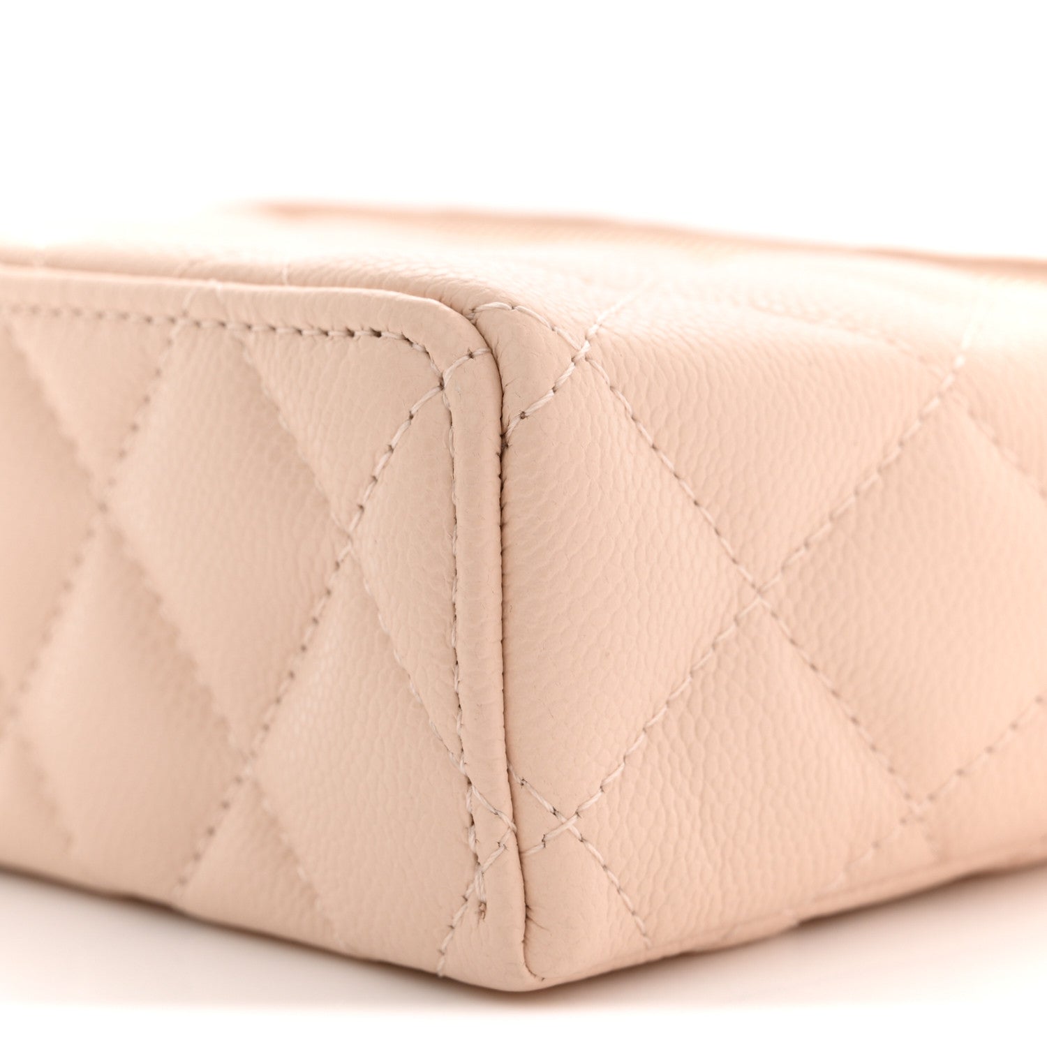 Caviar Quilted Top Handle Slim Vanity With Chain Beige