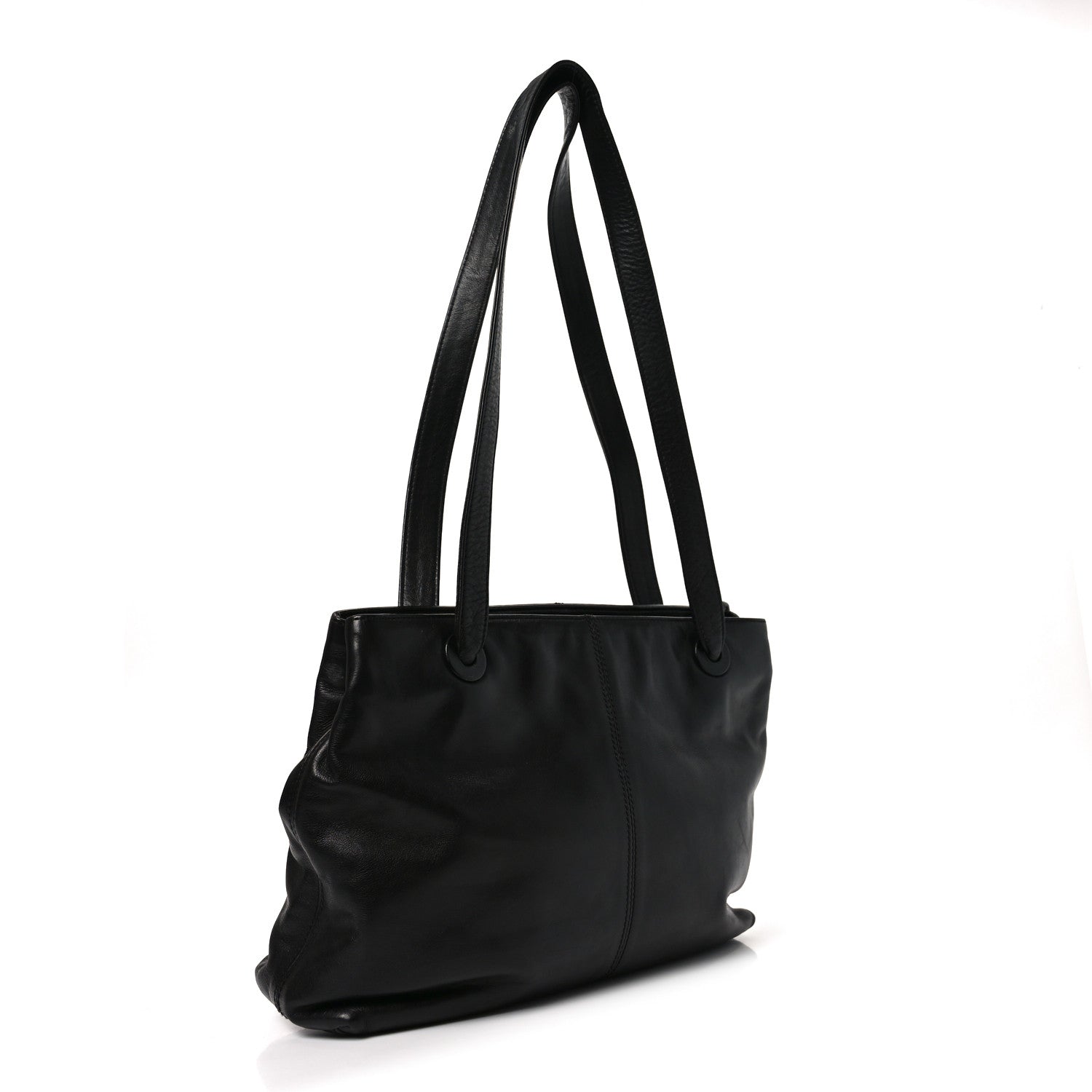 Lambskin CC Stitched Tote Black