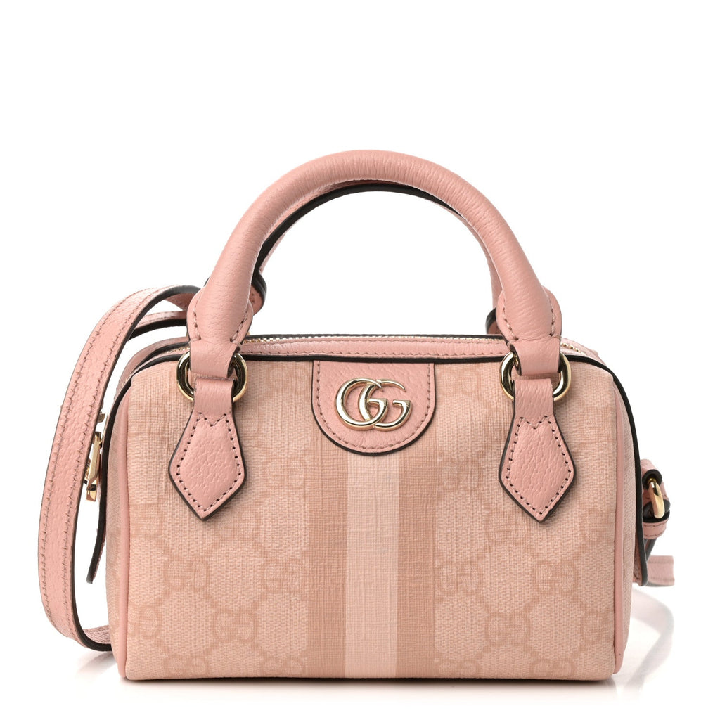 GG Supreme Monogram Textured Dollar Calfskin Web Super Mini Ophidia Top Handle Bowler Bag Rose Pink