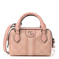 GG Supreme Monogram Textured Dollar Calfskin Web Super Mini Ophidia Top Handle Bowler Bag Rose Pink