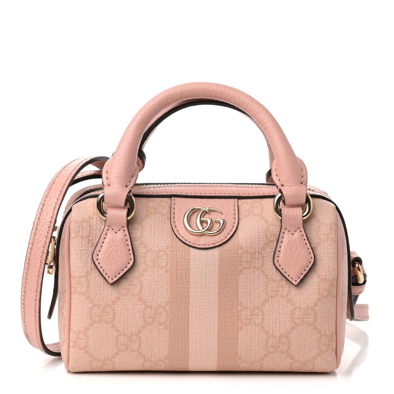 GG Supreme Monogram Textured Dollar Calfskin Web Super Mini Ophidia Top Handle Bowler Bag Rose Pink