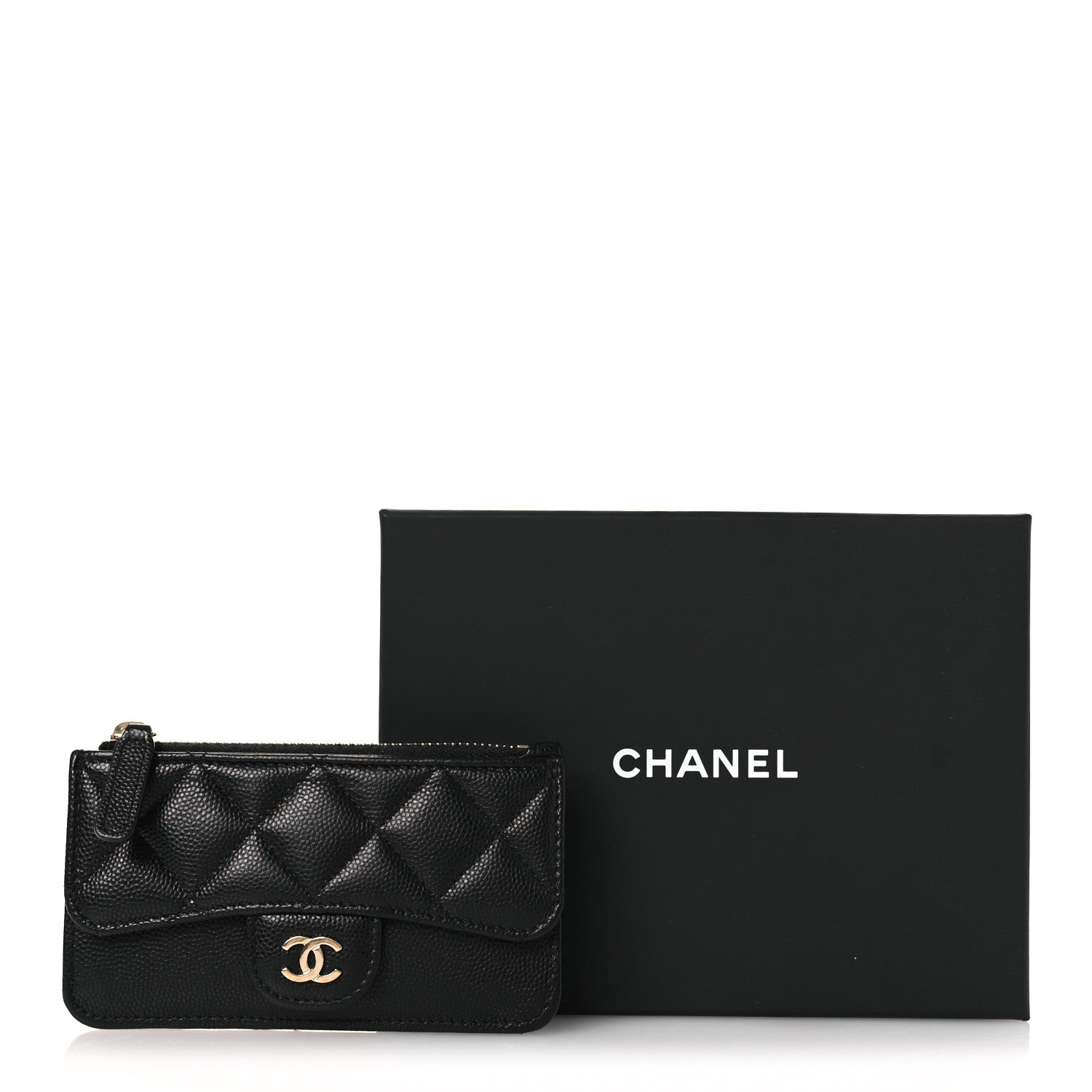 Caviar Quilted Flap Zip  Holder Black
