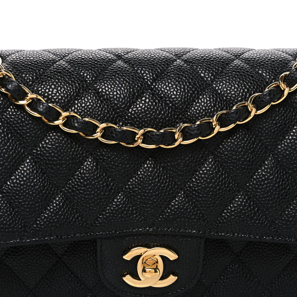 Caviar Quilted Medium Double Flap Black
