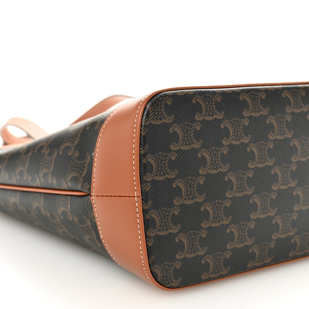 Triomphe Canvas Calfskin Small Cabas Bag Tan