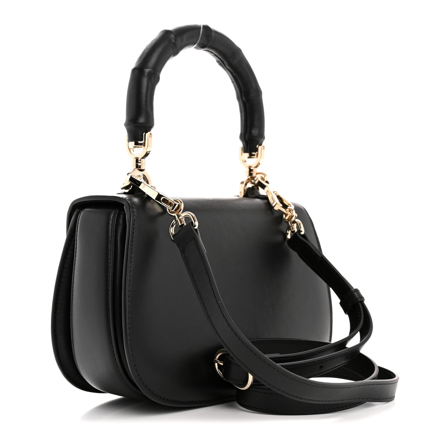 Boarded Dyana Lux Calfskin Web Monochrome Small Bamboo 1947 Top Handle Bag Black