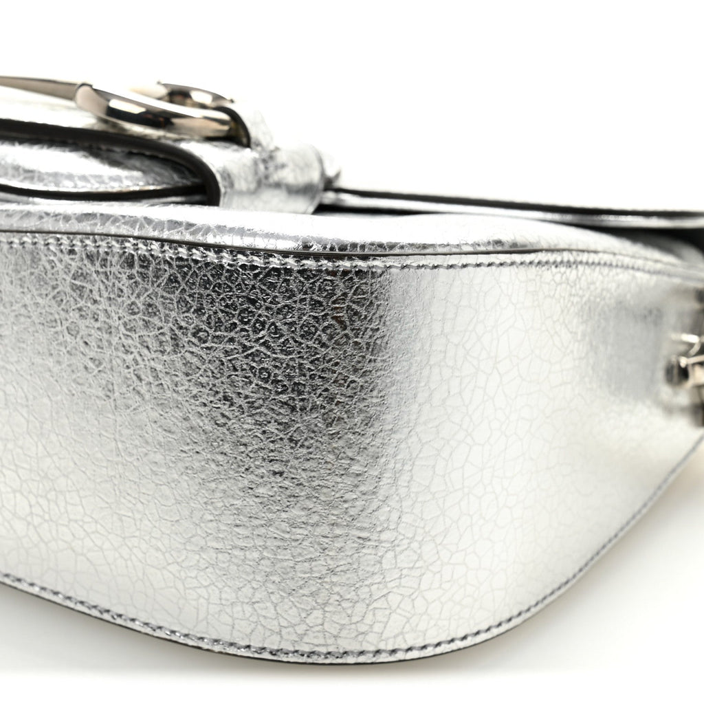 Metallic Demetra Small Horsebit 1955 Asymmetric Shoulder Bag Silver