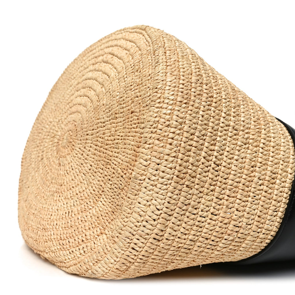 Raffia Calfskin Basket Bag Natural Black