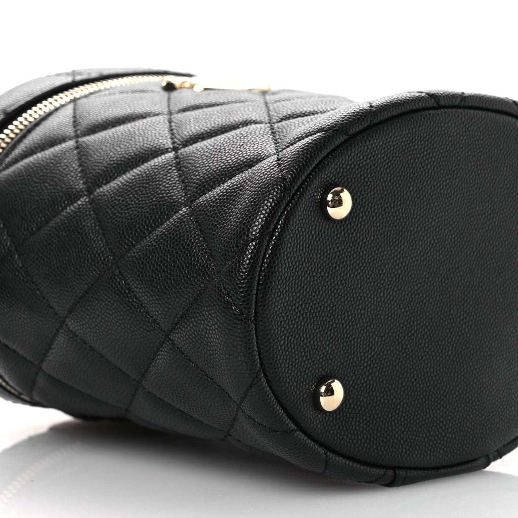 Caviar Quilted Top Handle Vanity Case Black
