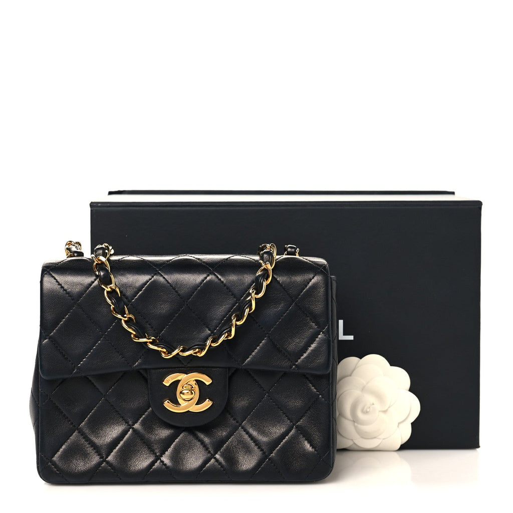 Lambskin Quilted Mini Square Flap Black