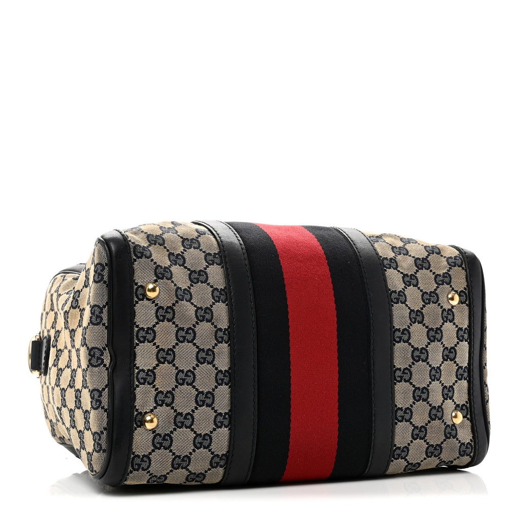 Monogram Selleria Calfskin Vintage Web Medium Boston Beige Blue
