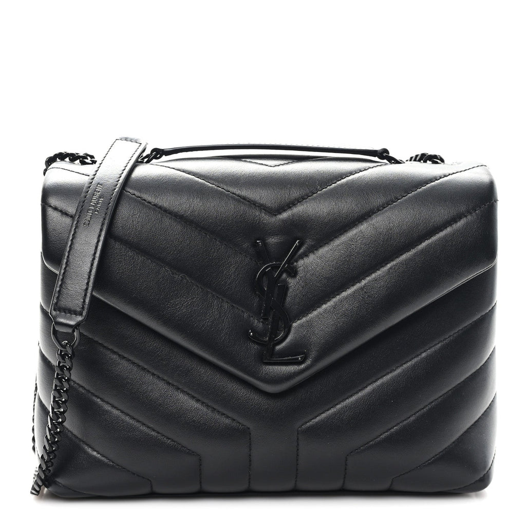 Calfskin Y Quilted Monogram Monochrome Small Loulou Chain Satchel Black