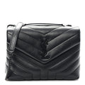 Calfskin Y Quilted Monogram Monochrome Small Loulou Chain Satchel Black