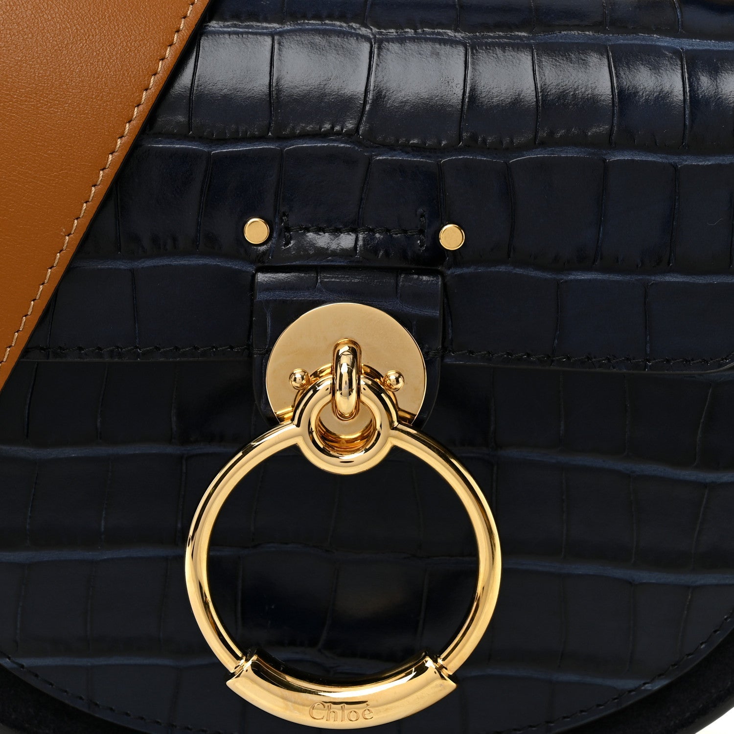 Calfskin Crocodile Embossed Small Tess Bag Full Blue