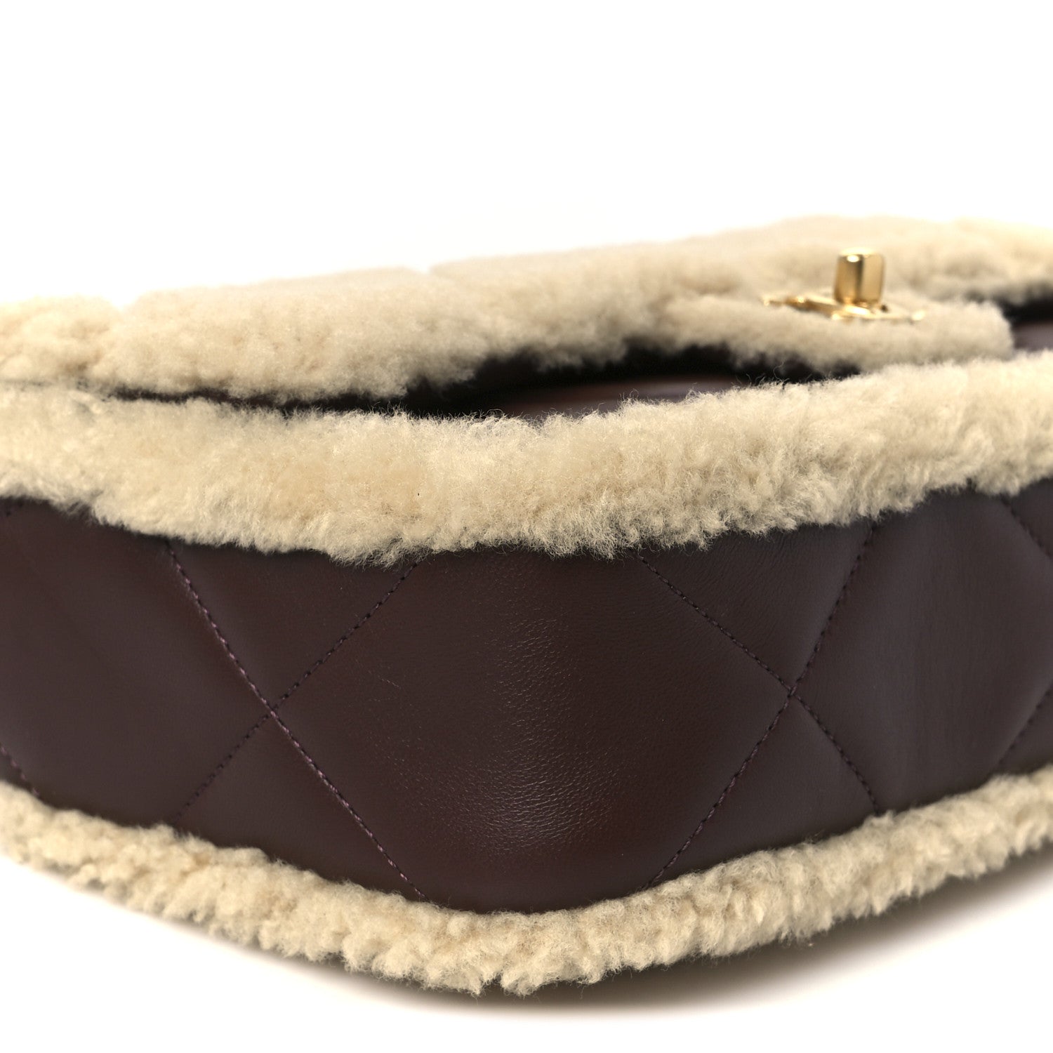 Shearling Lambskin Quilted Furry Coco Flap Dark Brown Beige