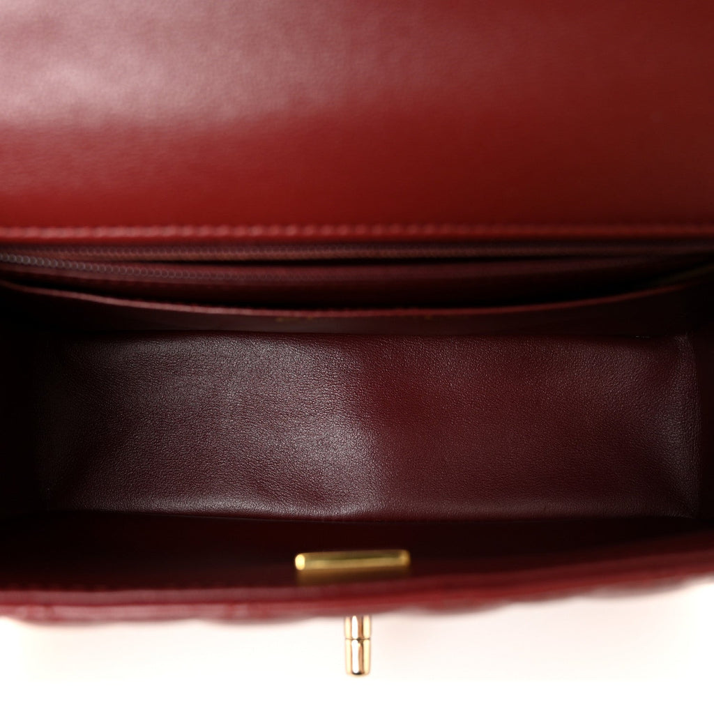 Lambskin Quilted Mini Top Handle Rectangular Flap Burgundy