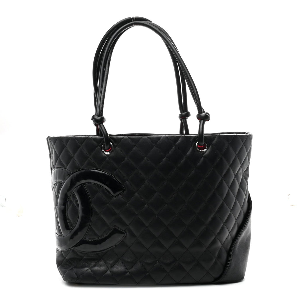 Calfskin Quilted Large Cambon Tote Black