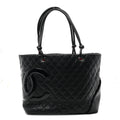 Calfskin Quilted Large Cambon Tote Black