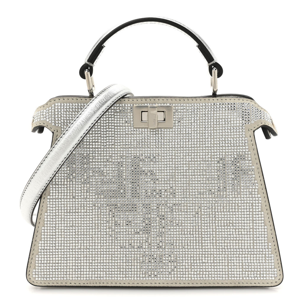 Crystal Vitello Laminato FF Petite Peekaboo I SEE U Satchel Crystal Argento