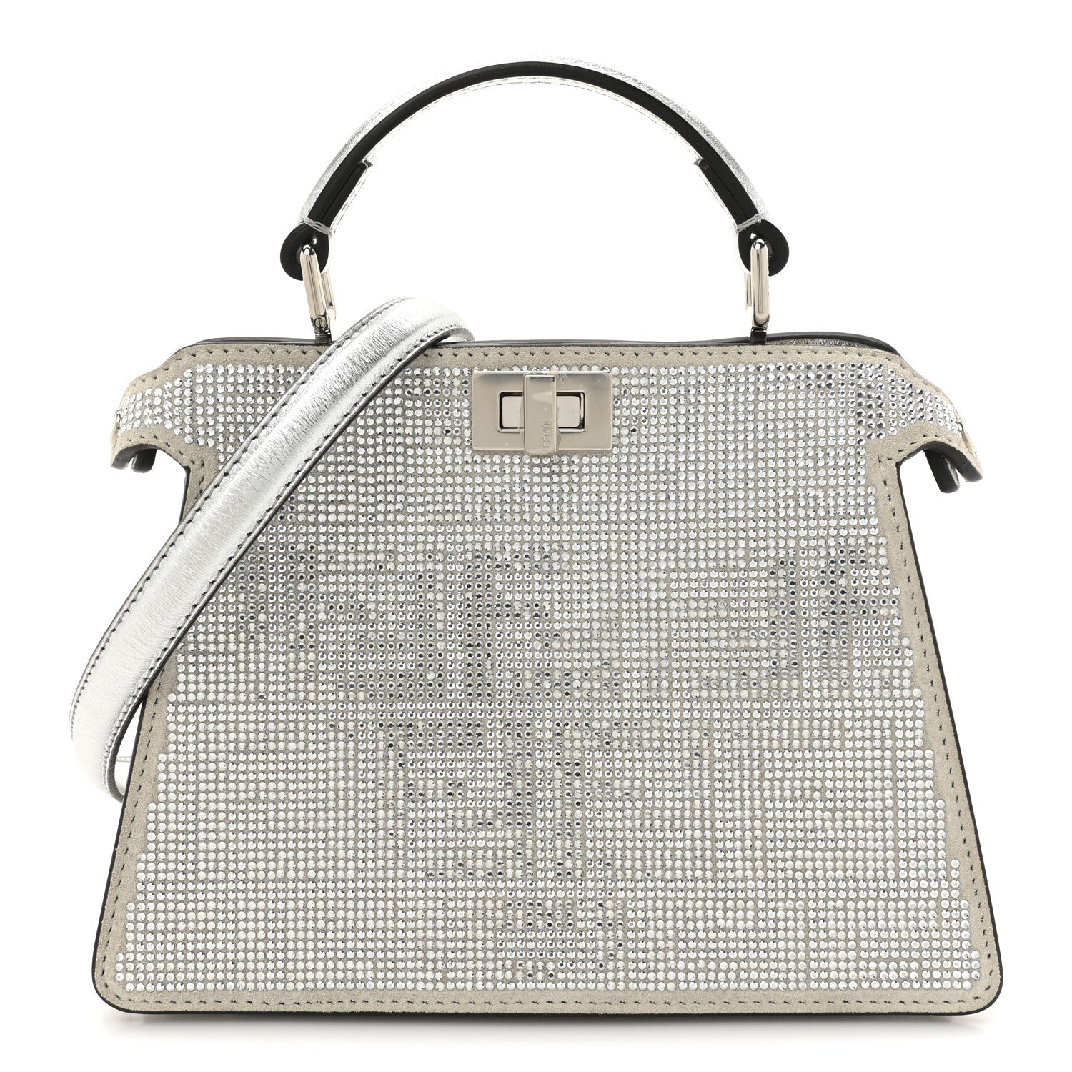 Crystal Vitello Laminato FF Petite Peekaboo I SEE U Satchel Crystal Argento