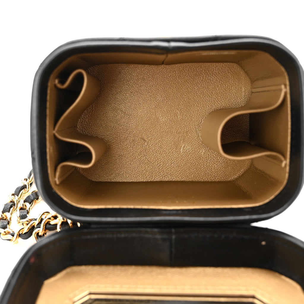 Lambskin Quilted Vanity Clutch With Chain  Black