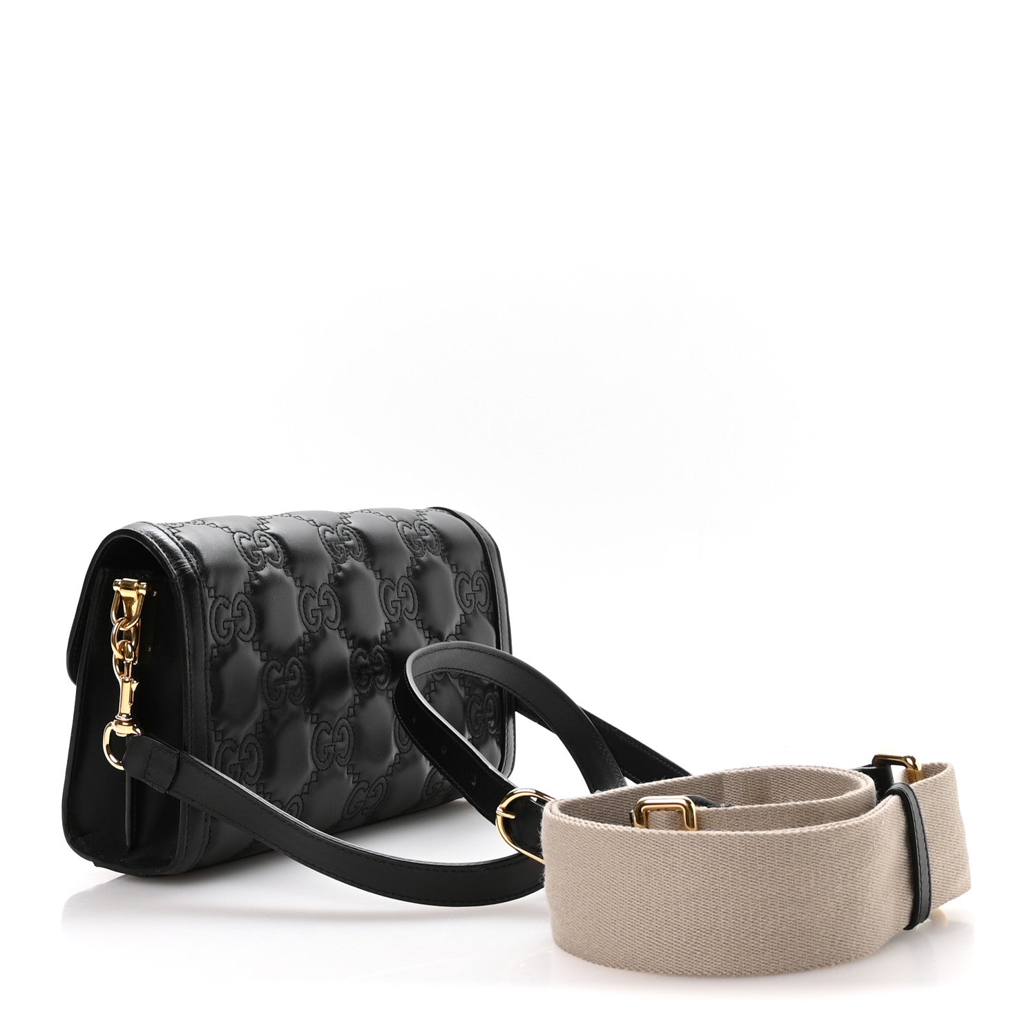 Calfskin GG Matelasse Small Flap Shoulder Bag Black Natural