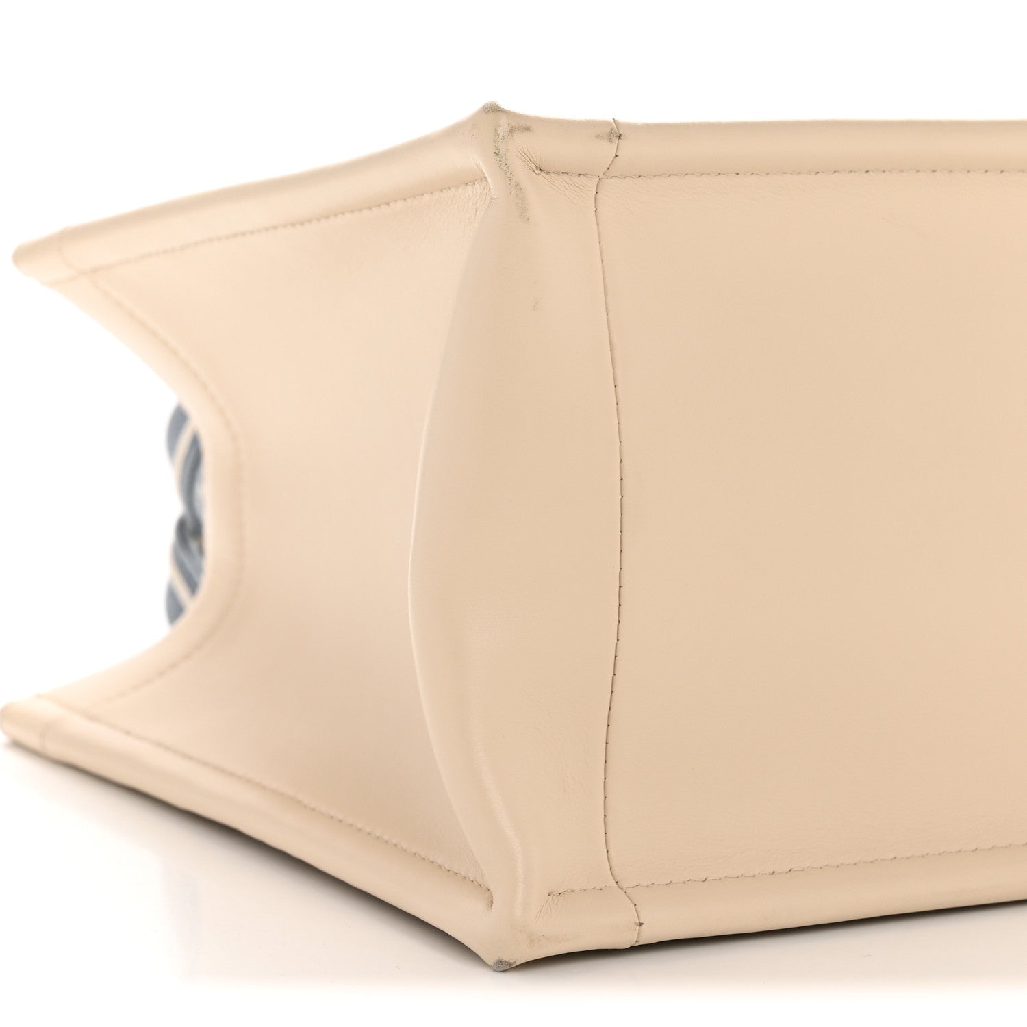 Oblique Chambray Calfskin Small Book Tote With Strap Blue Latte