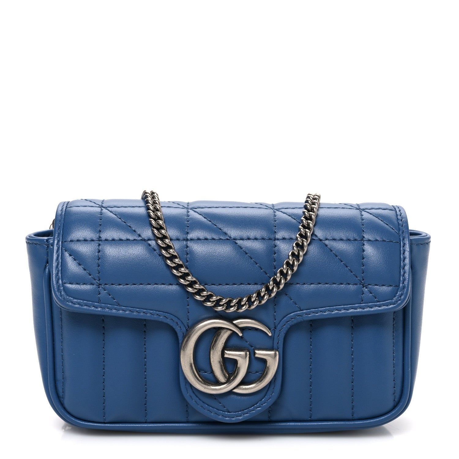 Calfskin Matelasse Aria Super Mini GG Marmont Shoulder Bag Clear Blue