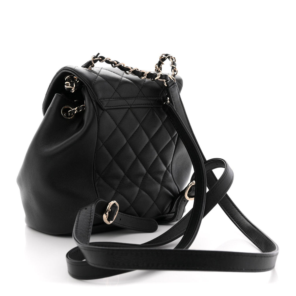 Lambskin Quilted Small Duma Drawstring Backpack Black